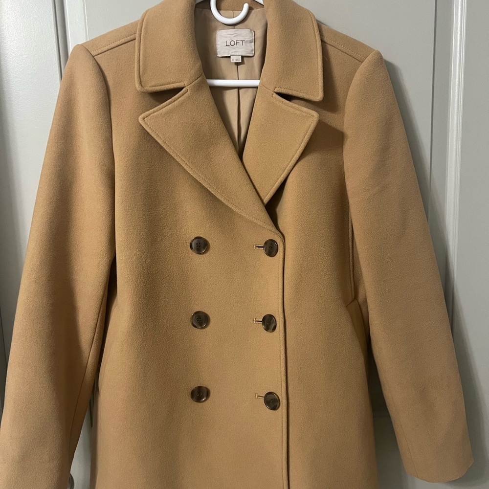 LOFT Women's Camel Double-Breasted Pea Coat